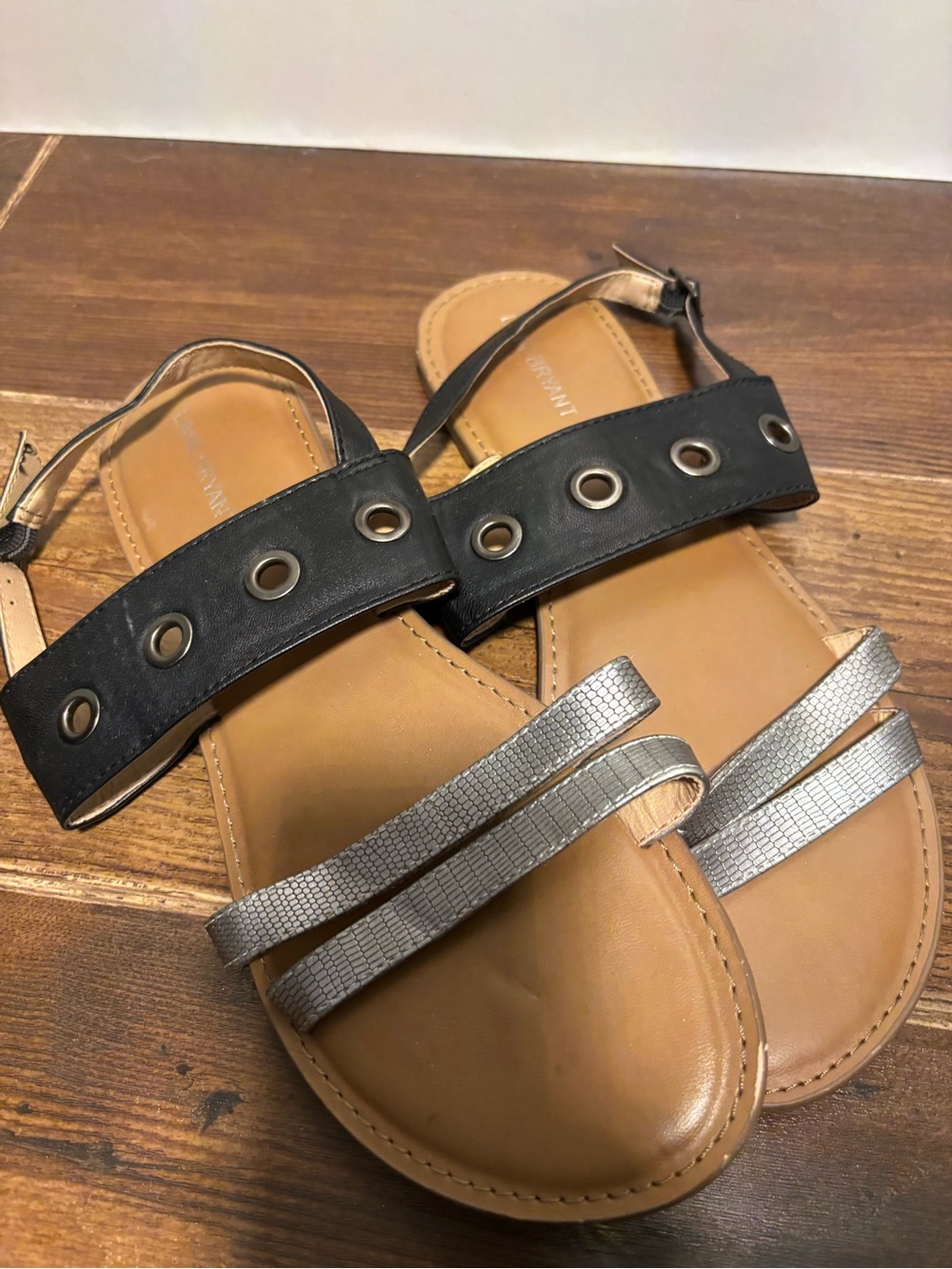 Lane Bryant Black and Silver Leather Slingback Sandals